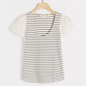 Anthropology Maeve Lelyah Scalloped Cotton Striped Short Sleeve Top Women’s 3X